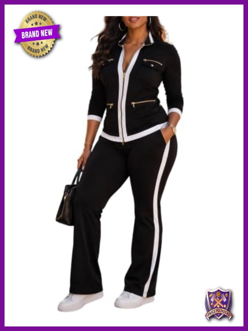 CHICME Women's 2-Piece Lounge Set Tracksuit Zip Jacket Wide Leg Pants